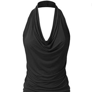 EIMIN Women's Casual Halter Neck Draped Front Backless Tank Top